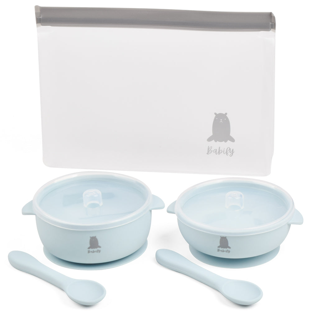 Babify Travel Silicone Feeding Set – 2 Bowls, 2 Spoons & Storage Bag
