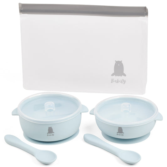 Babify Travel Silicone Feeding Set – 2 Bowls, 2 Spoons & Storage Bag